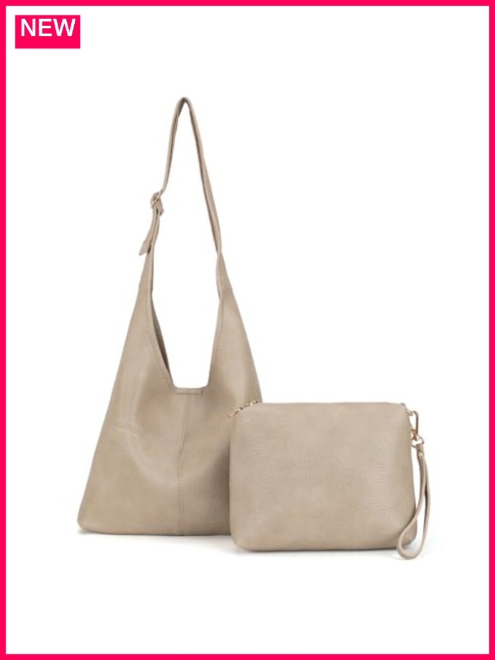 Vegan Leather Slouchy Hobo Shoulder Bag with Wristlet Two-Piece Set